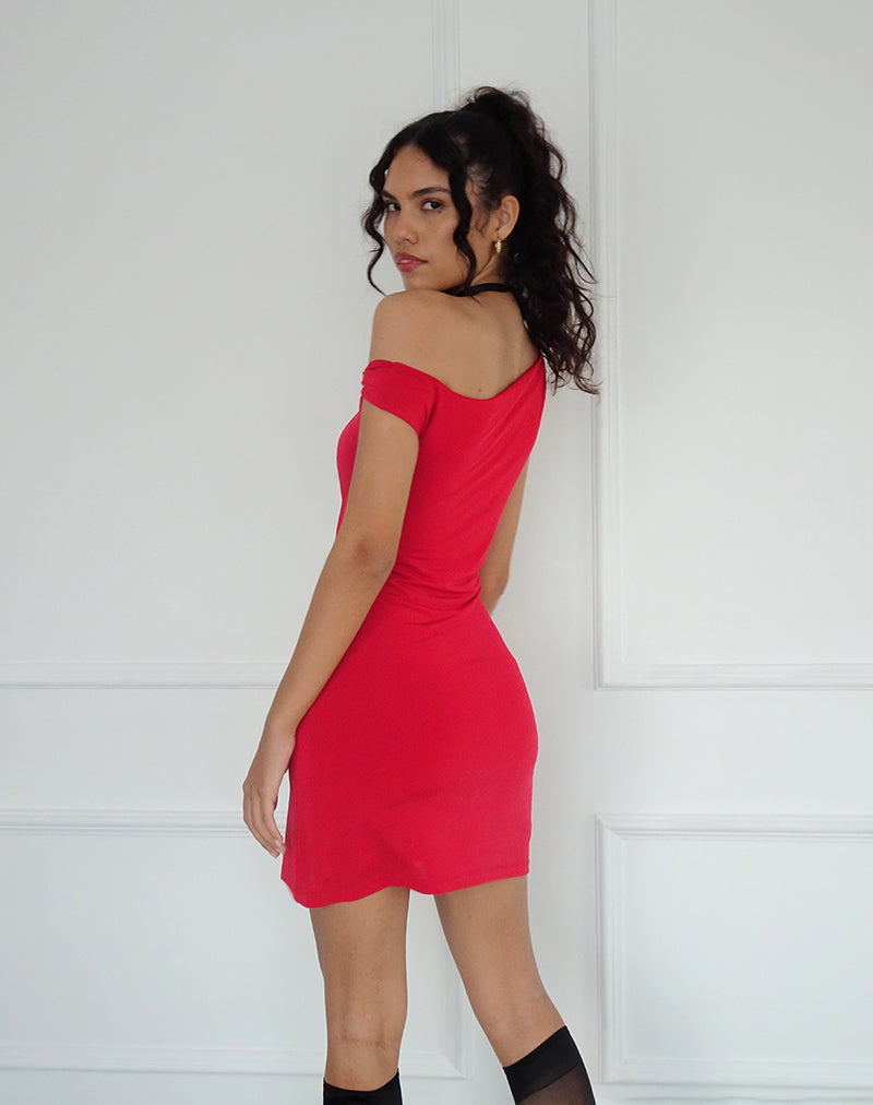 Image of Leona Twist Sleeve Mini Dress in Red