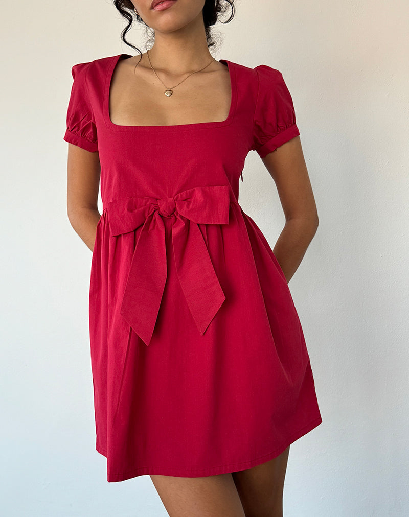 Image of Leshiana Mini Dress in Poplin Adrenaline Red