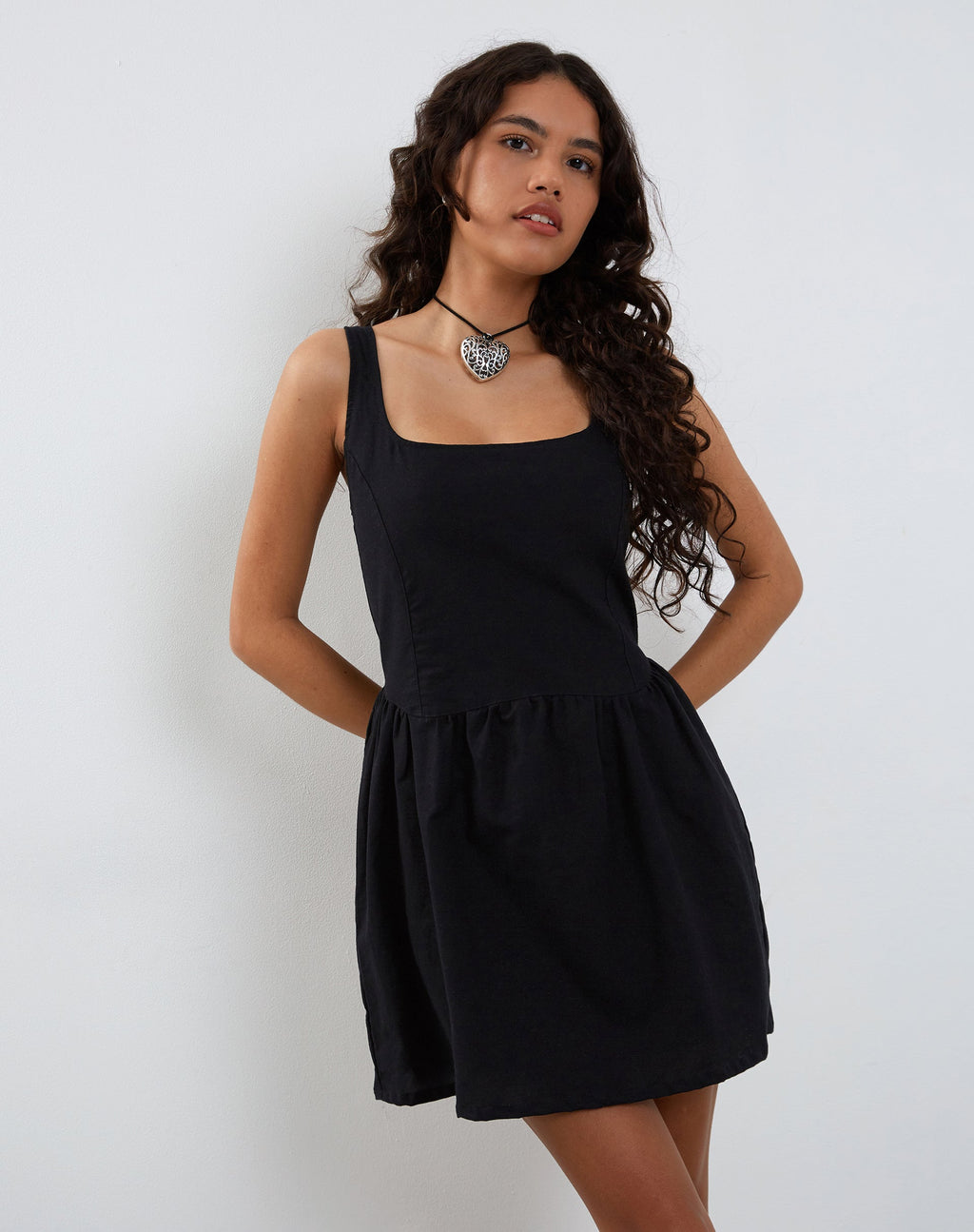 Leshiel Mini Dress in Black Poplin