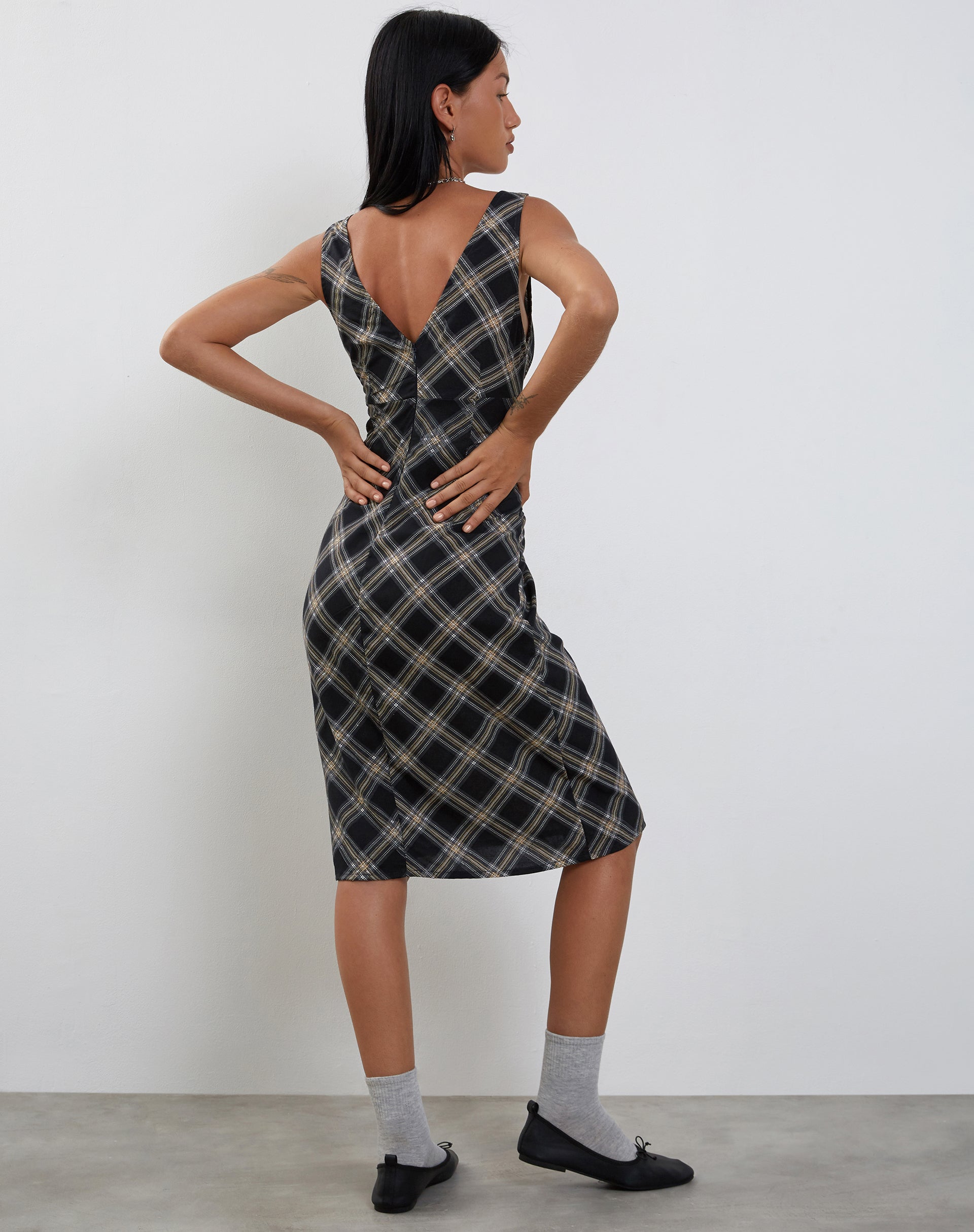 Image of Lieva Midi Dress in 20's Check Black Grey