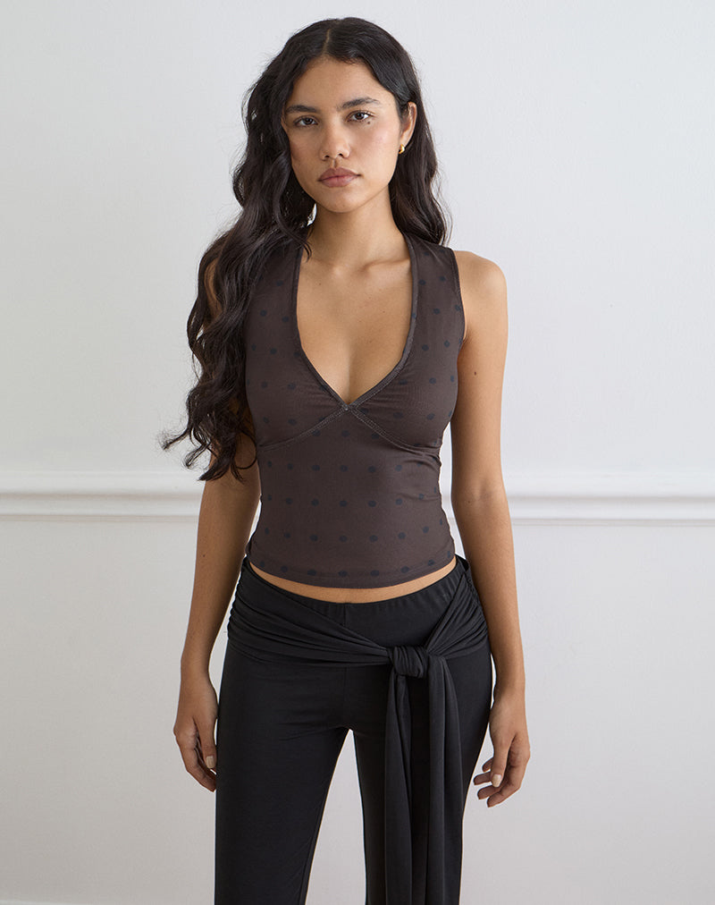 Image of Lihat Top in Mesh Rustic Polka Brown