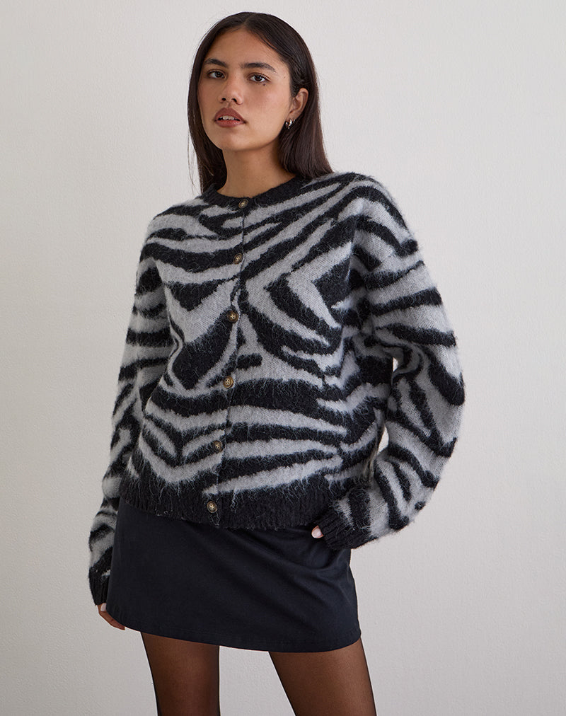 Image of Liliana Cardigan in Knit Big Zebra Black and Grey