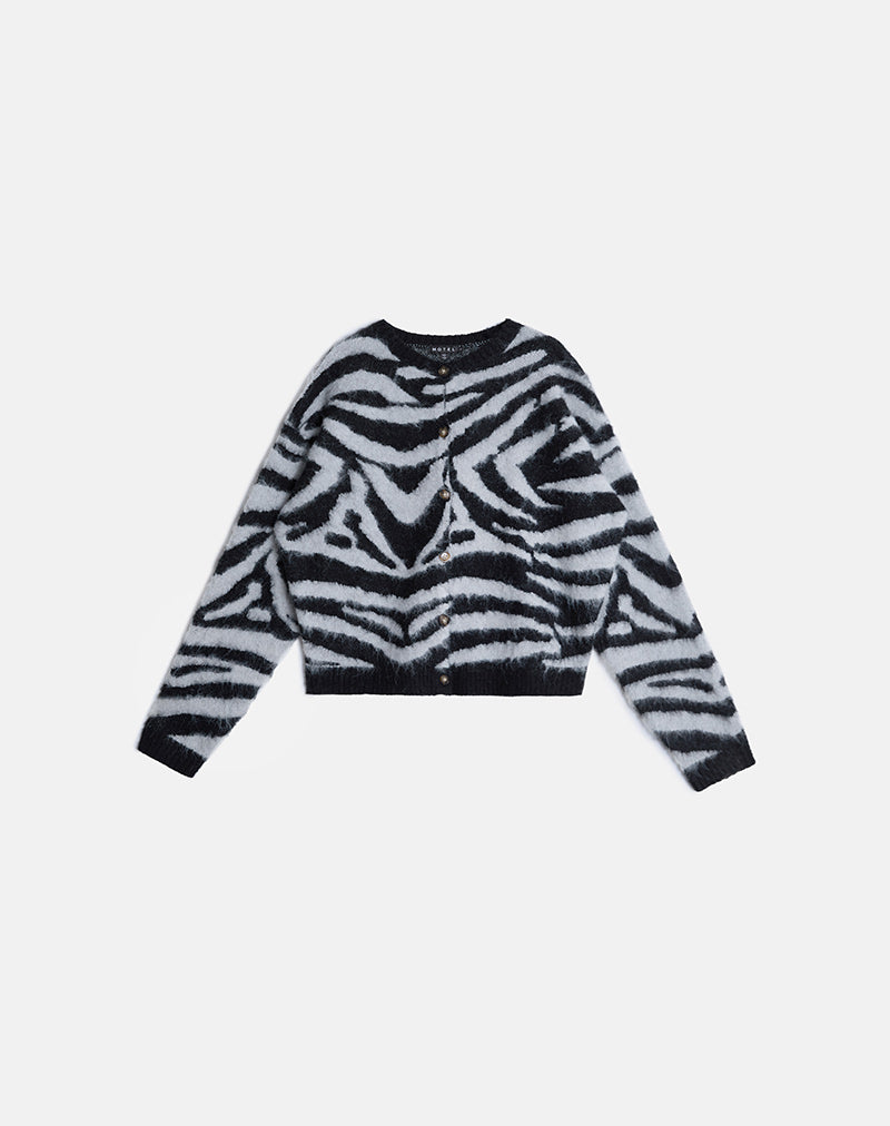 Liliana Cardigan in Knit Big Zebra Black and Grey