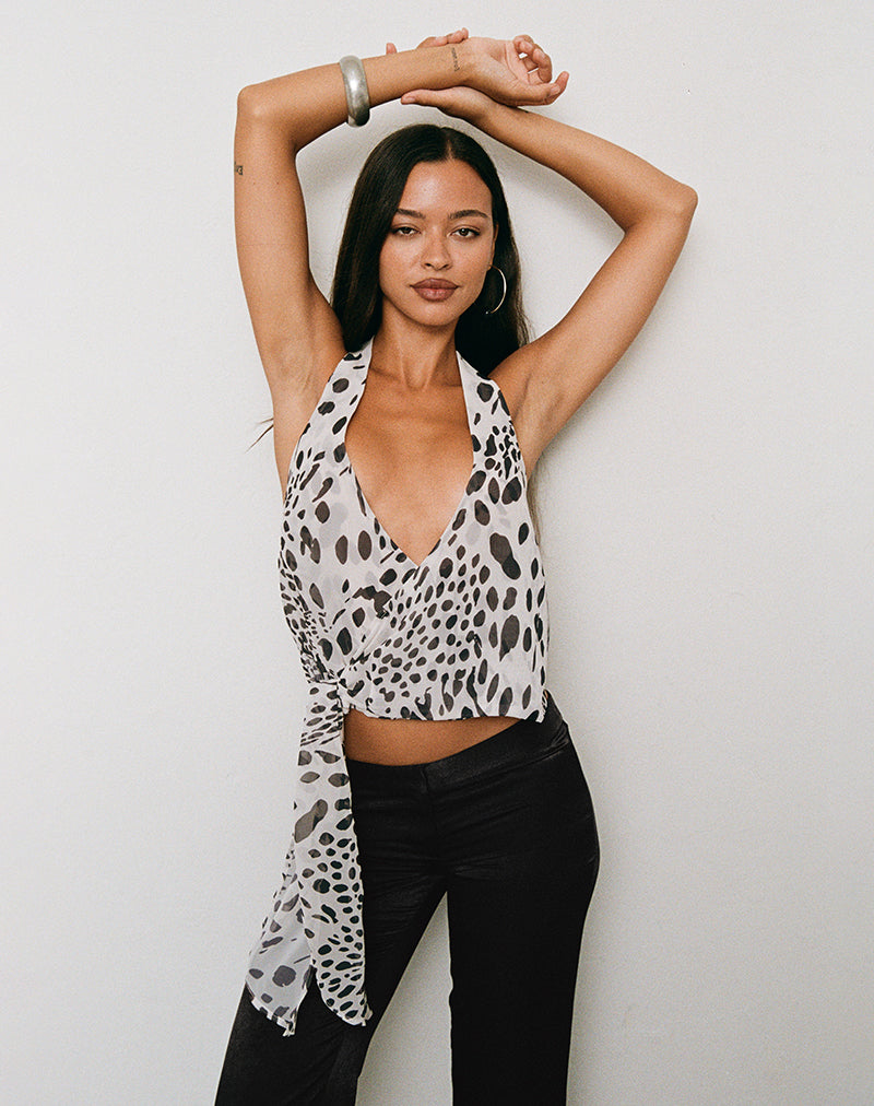 Image of Lilita Halterneck Top in Dalmatian Black and Ivory