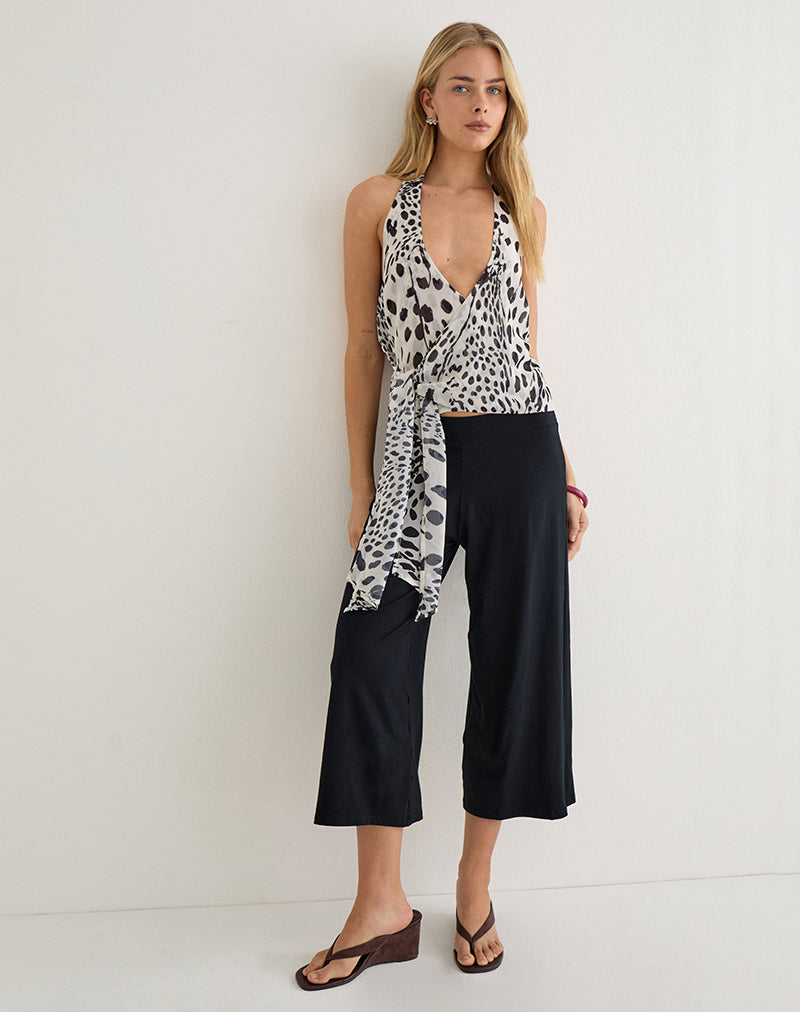 Lilita Halterneck Top in Dalmatian Skin Black and Ivory