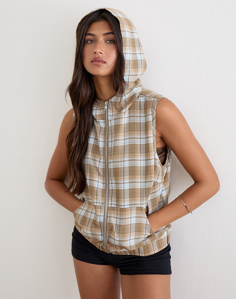 Lirren Hooded Top in Tailoring Check Brown