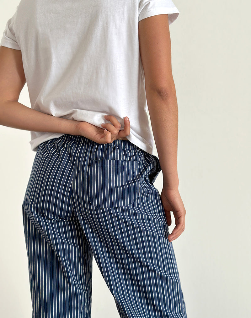 Image of Lirura Wide Leg Trousers in Indigo Stripe Dark Blue