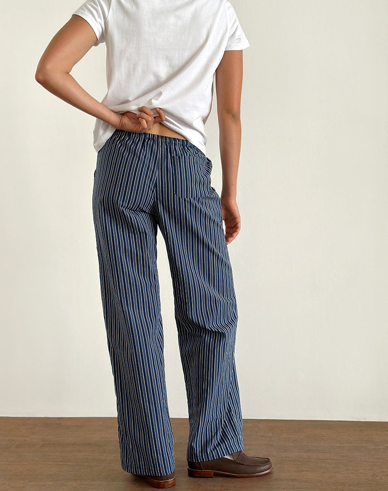 Image of Lirura Wide Leg Trousers in Indigo Stripe Dark Blue