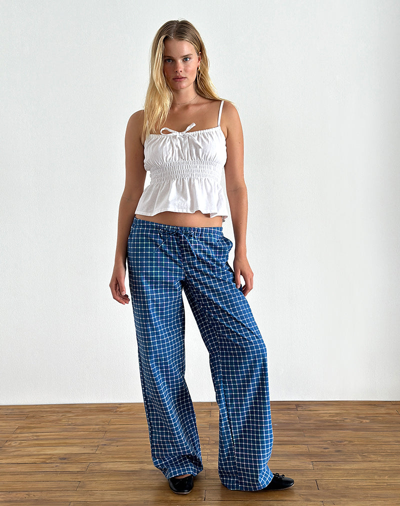 Lirura Low Rise Trouser in Navy Tartan Poplin