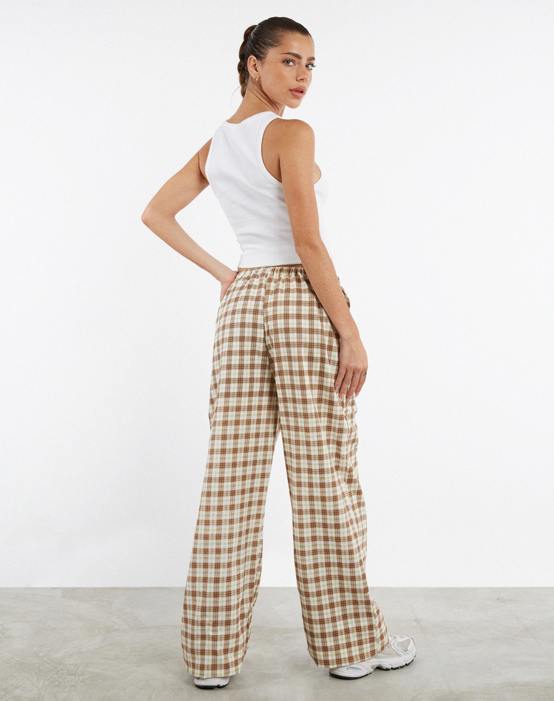 image of MOTEL X JACQUIE Lirura Wide Leg Trouser in Yellow and Brown Check