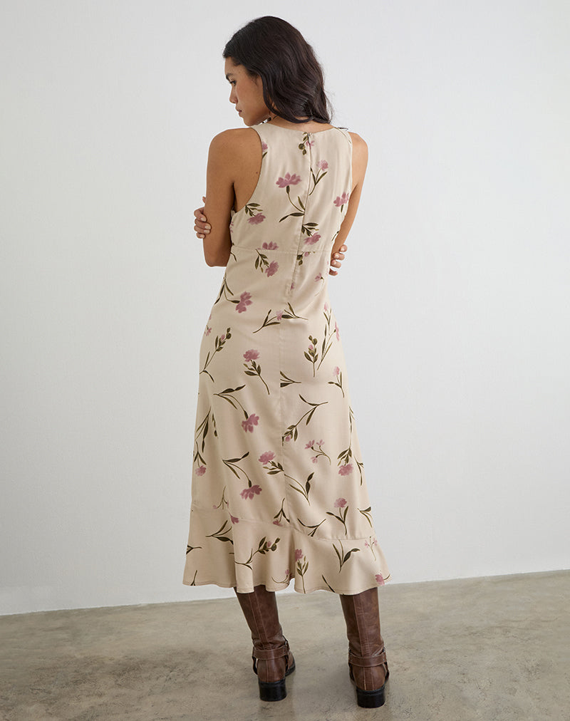 Lisandy Midi Dress in Bloom Leafy Taupe