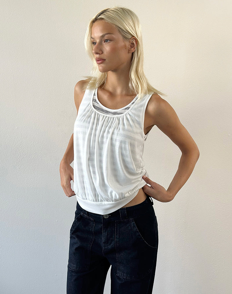 Image of Litzy Double Layer Top in Sheer Jersey Grey and White Stripe