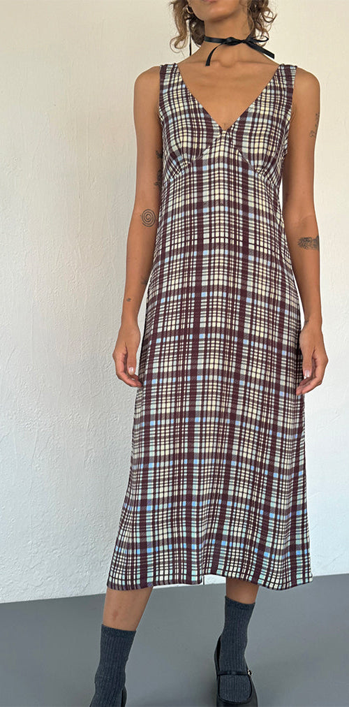 Image of Liva Midi Dress in Multi Check Brown