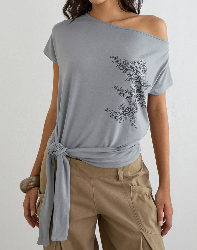 Image of Lola Tie Waist Top in Artistic Floral Grey