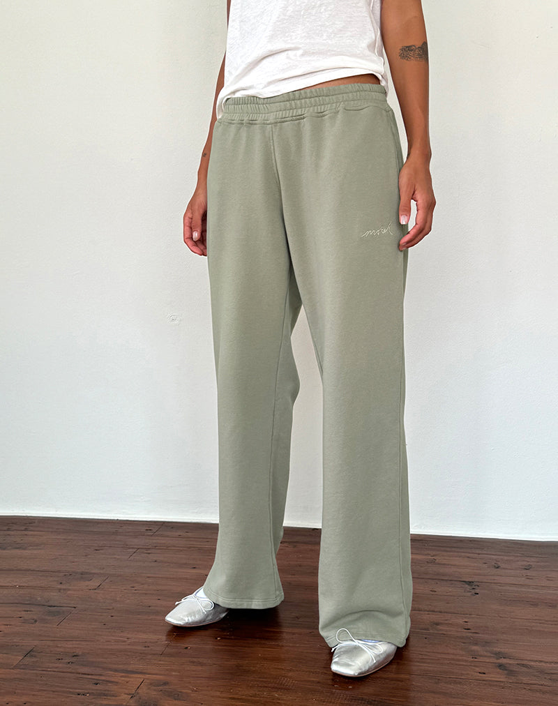 Loose Jogger in London Fog with Ivory 'MOTEL' Embroidery