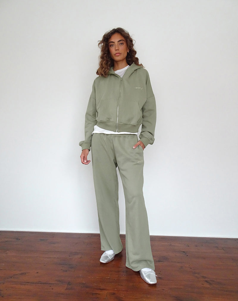 Loose Jogger in London Fog with Ivory 'MOTEL' Embroidery
