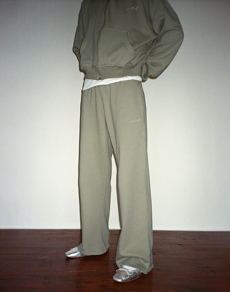 Image of Loose Jogger in London Fog with Ivory 'MOTEL' Embroidery
