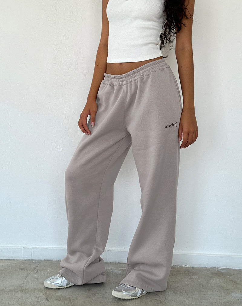 Loose Jogger in Mushroom with Tonal Brown 'MOTEL' Embroidery