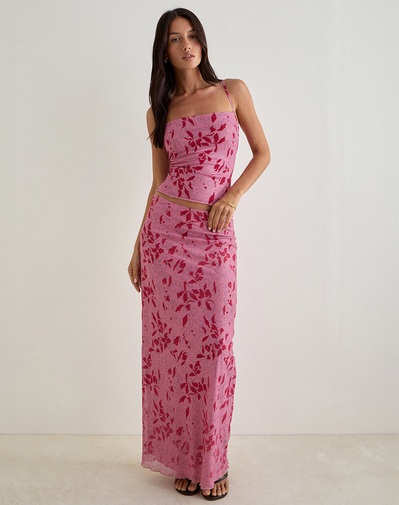 Image of Alfreda Maxi Skirt in Stencil Flower Pink