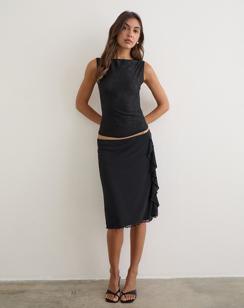 Image of Asiki Midi Skirt in Mesh Black
