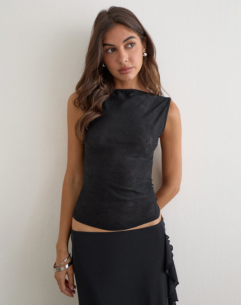 Louis Vest Top in Lace Black