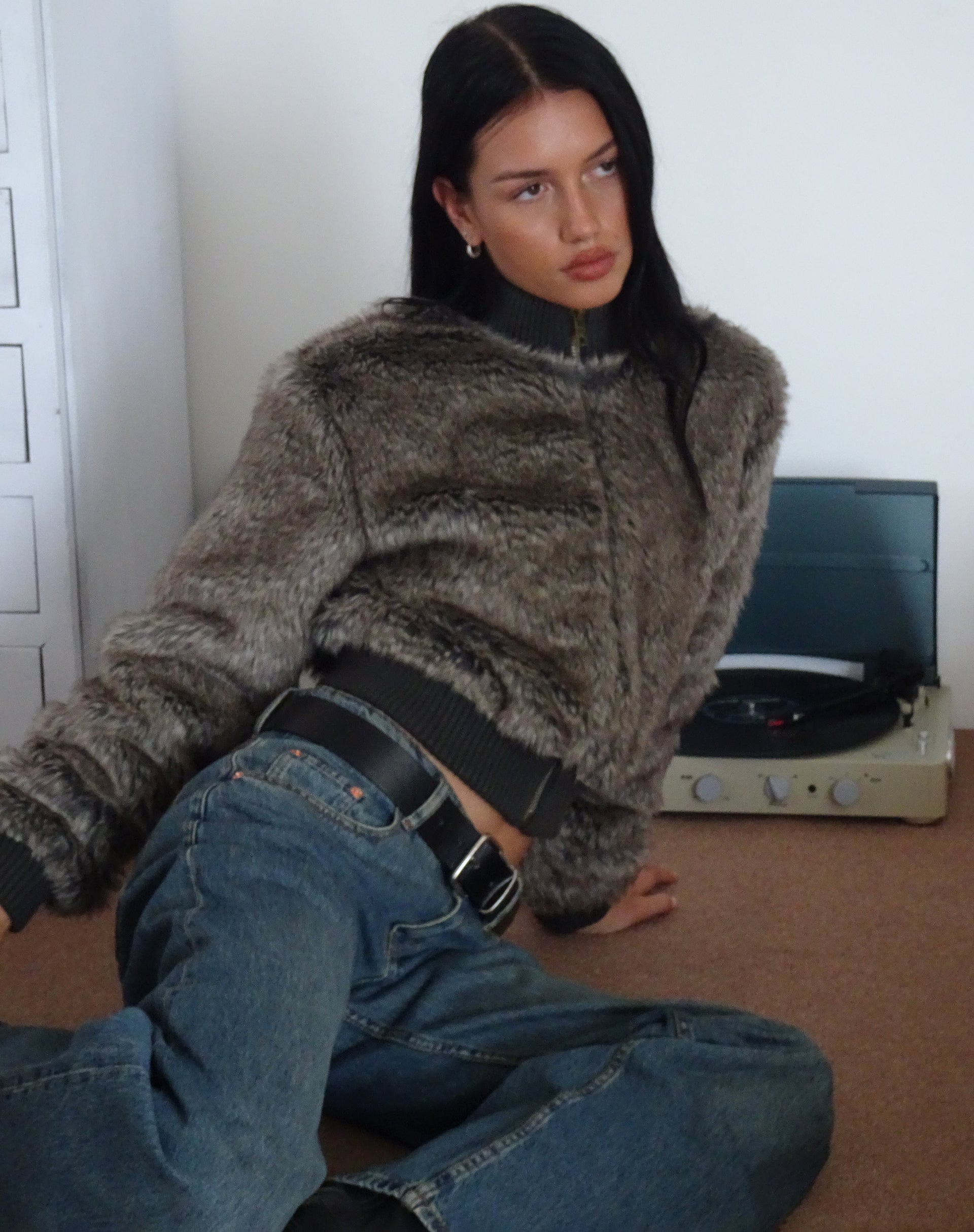 Image of Lovina Jacket in Brown Faux Fur
