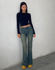 Image of Low Rise Flared Jeans in Green Wash