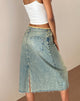 Image of Low Rise Denim Midi Skirt in Light Blue Sand