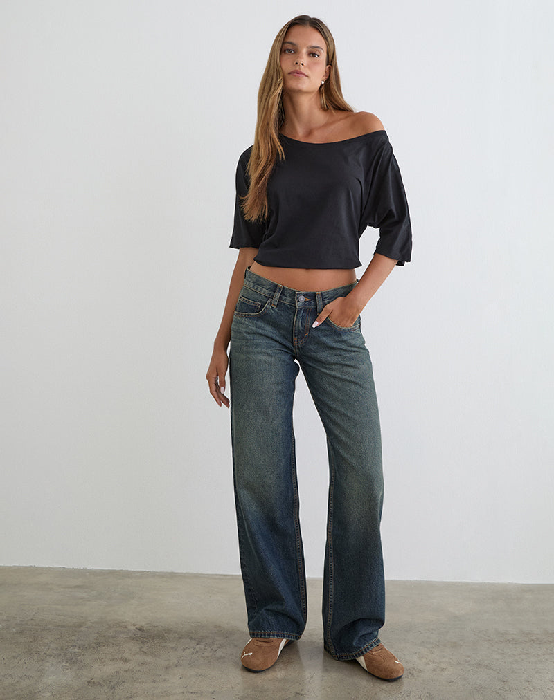 Low Rise Parallel Jeans in Dirty Green
