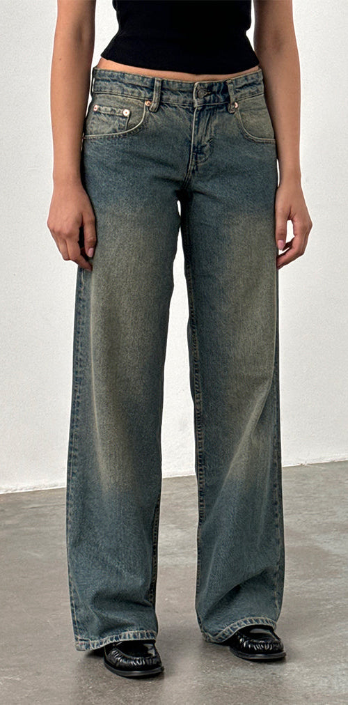 Image of Low Rise Parallel Jeans in Brown Blue Acid