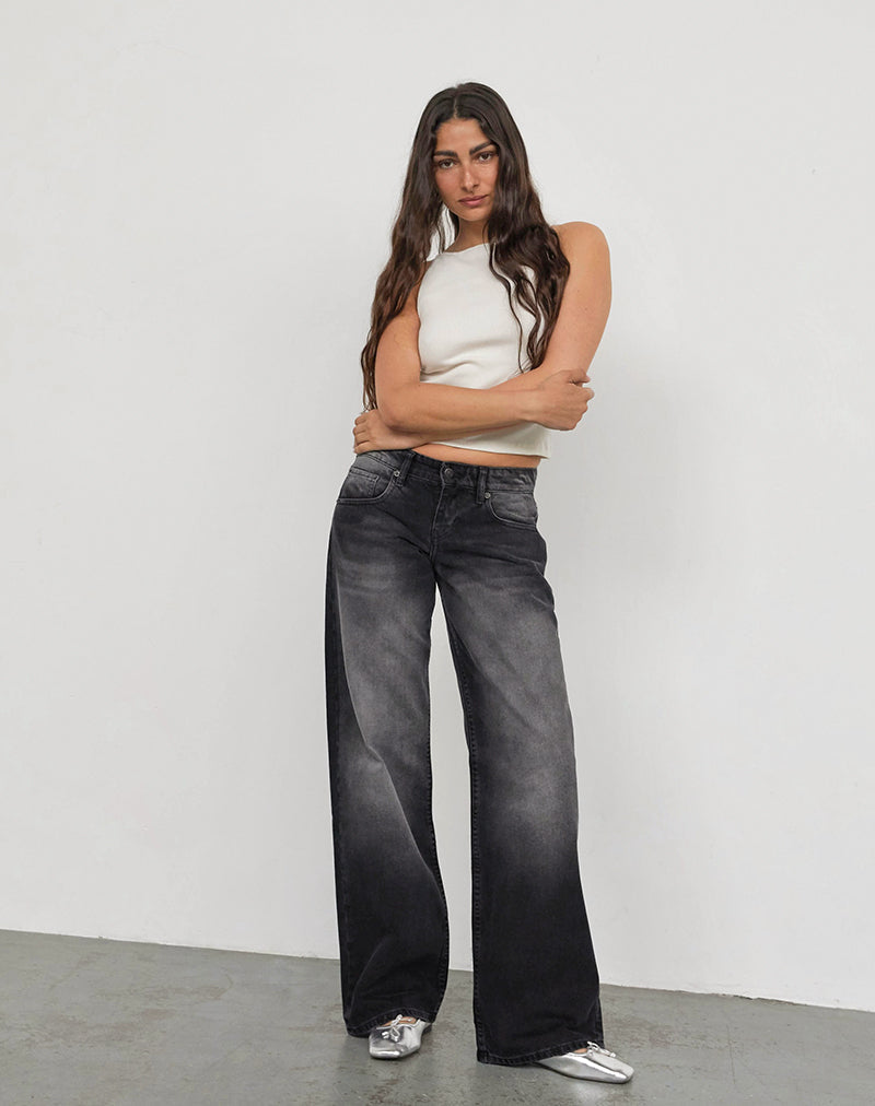 Low Rise Parallel Jeans In Extreme Black Wash