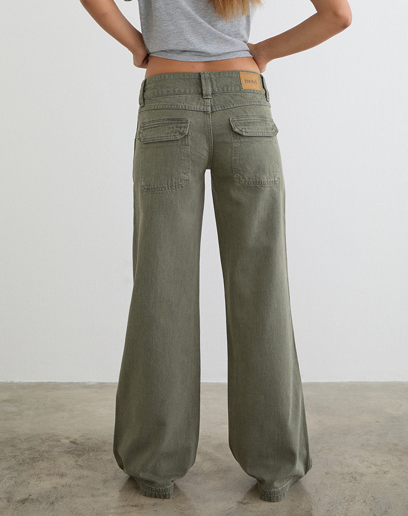 Low Rise Relaxed Cargo Jeans in Olive