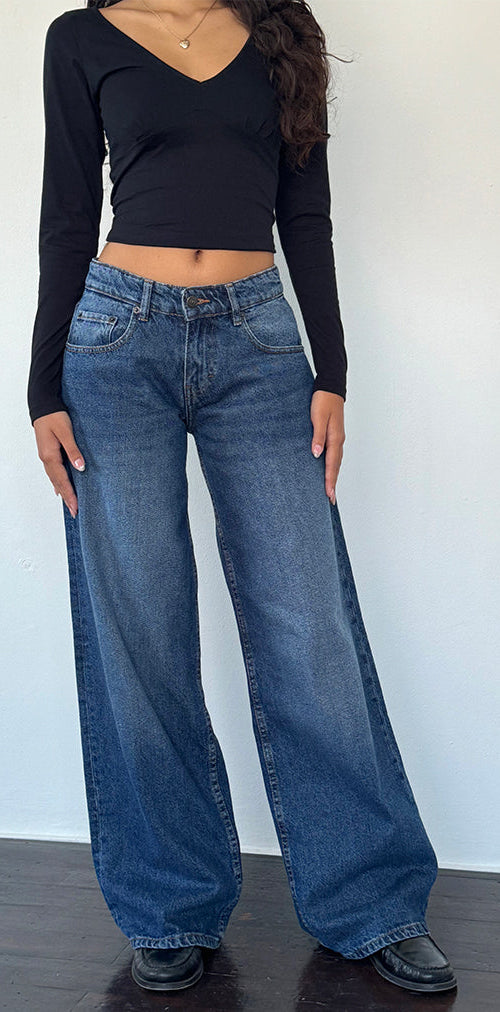 Image of Roomy Extra Wide Low Rise Jean in College Blue