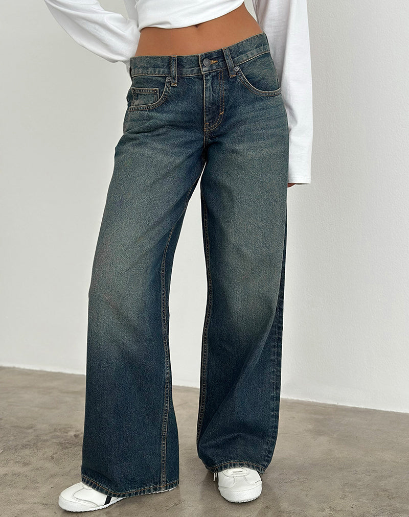 Image of Low Rise Roomy Jeans in Dirty Green