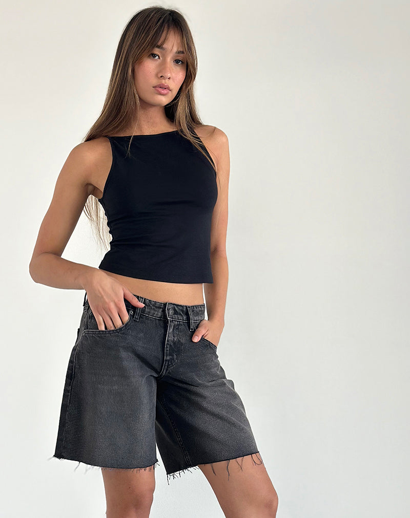 image of Roomy Low Rise Jorts in Washed Black Grey