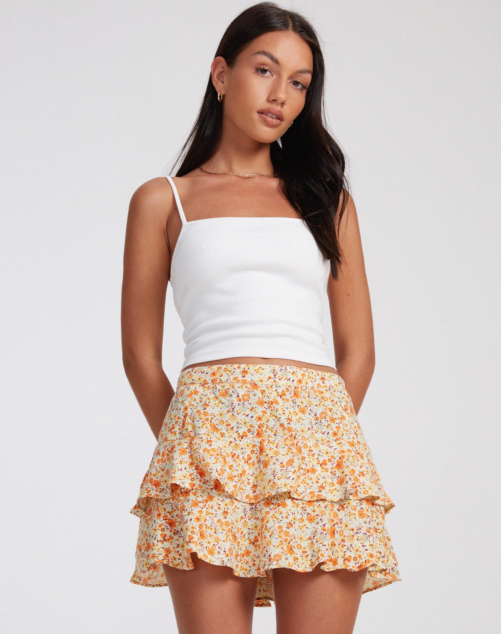 image of Lowisa Mini Skirt in Ditsy Tangerine