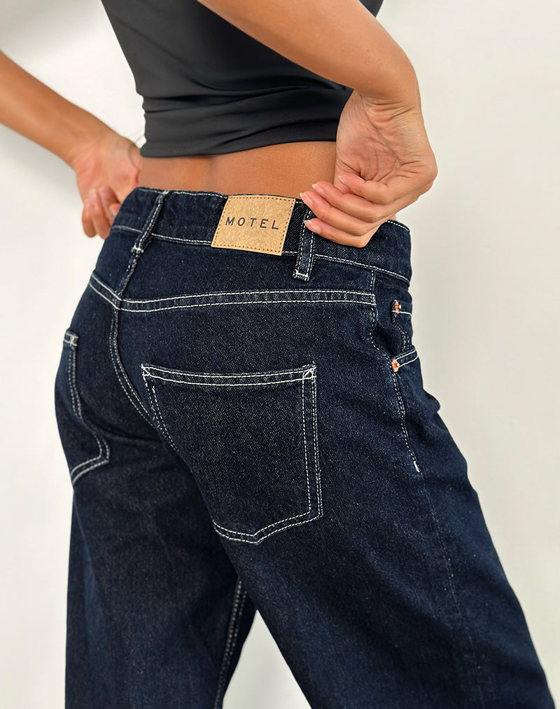 Image of Low Rise Parallel Jeans in Indigo with Contrast Stitch