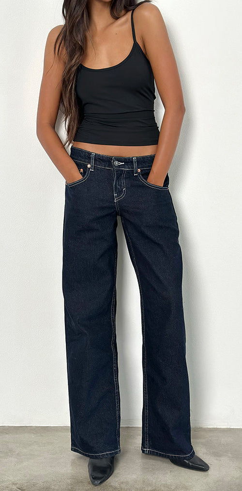 Image of Low Rise Parallel Jeans in Indigo with Contrast Stitch