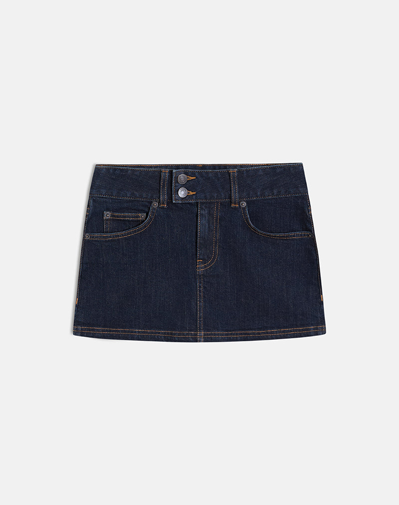 Image of Low Rise Denim Mini Skirt in Indigo