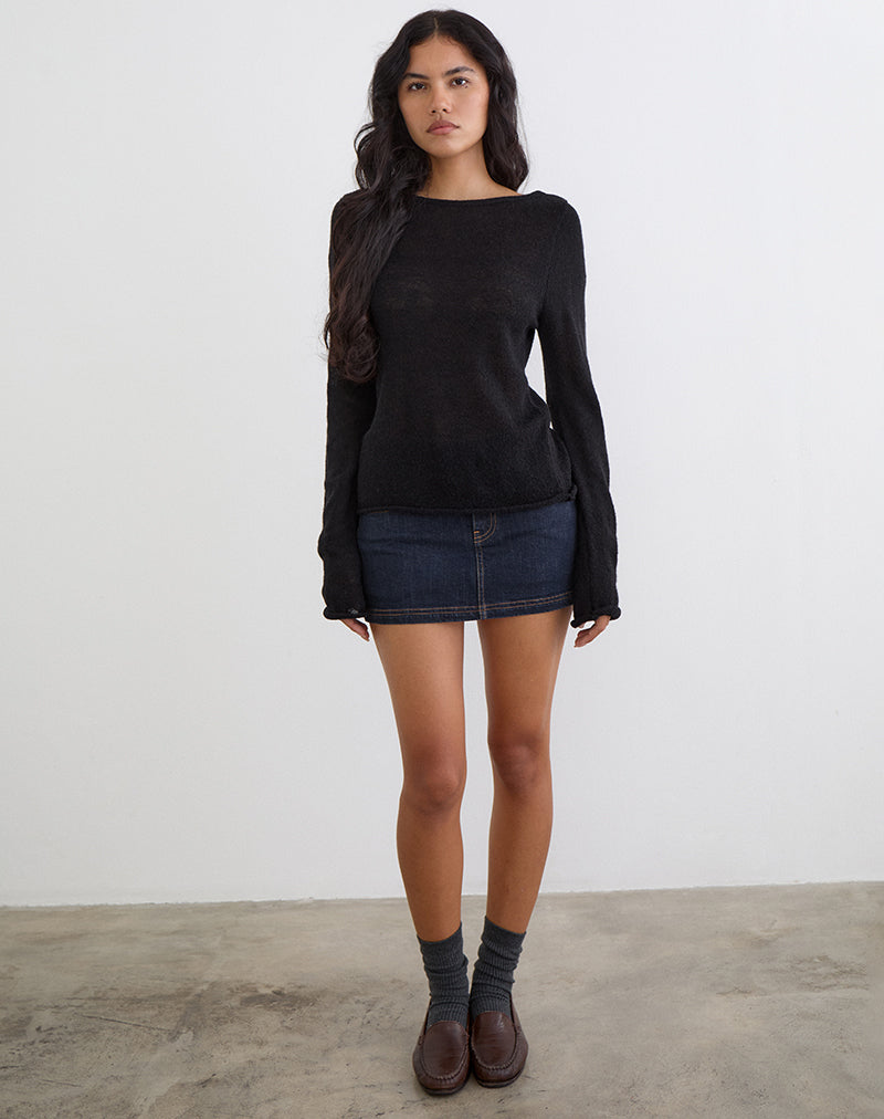 Image of Low Rise Denim Mini Skirt in Indigo