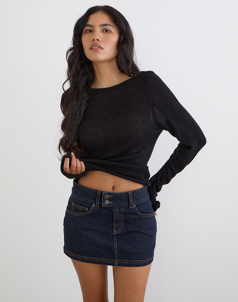 Low Rise Denim Mini Skirt in Indigo