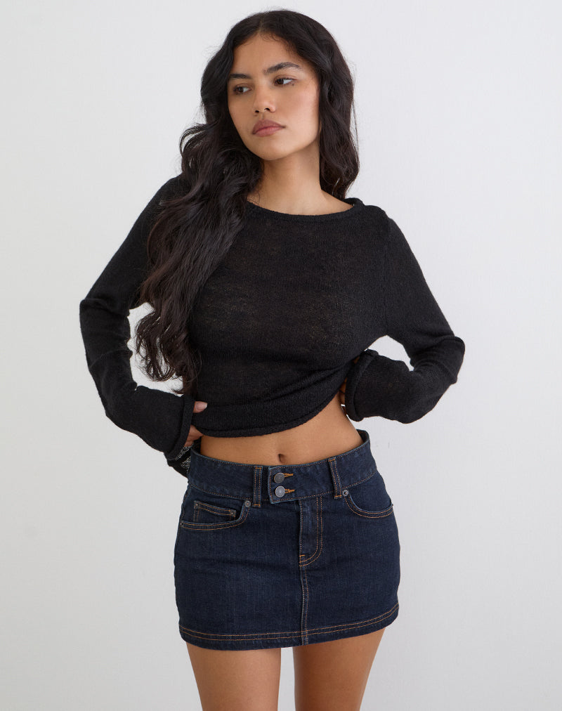 Image of Low Rise Denim Mini Skirt in Indigo