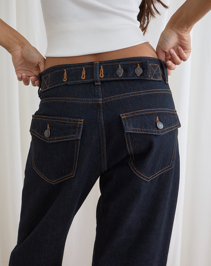 Image of Low Rise Cinch Twisted Seam Jean in Indigo
