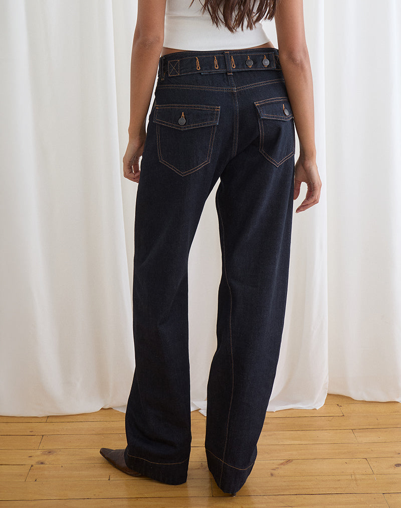 Image of Low Rise Cinch Twisted Seam Jean in Indigo
