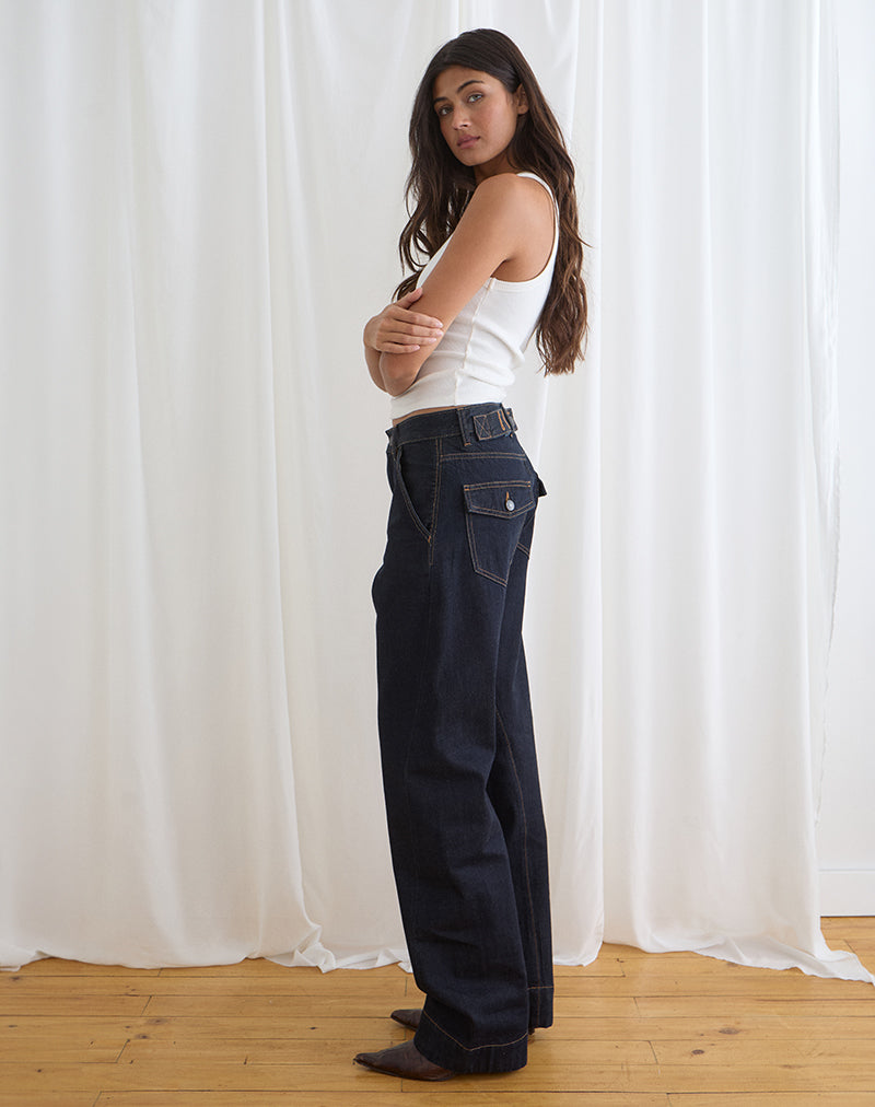 Image of Low Rise Cinch Twisted Seam Jean in Indigo