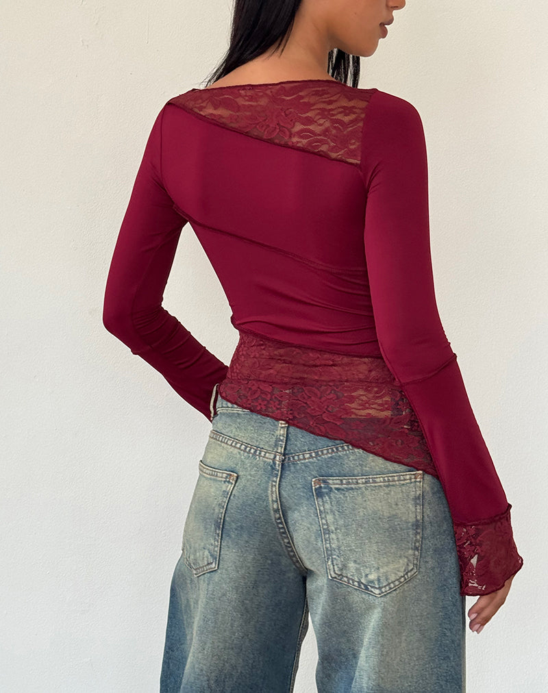 Image of Lucca Long Sleeve Top in Burgundy
