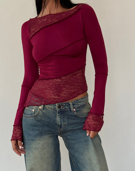 Maroon lace top long sleeve clearance