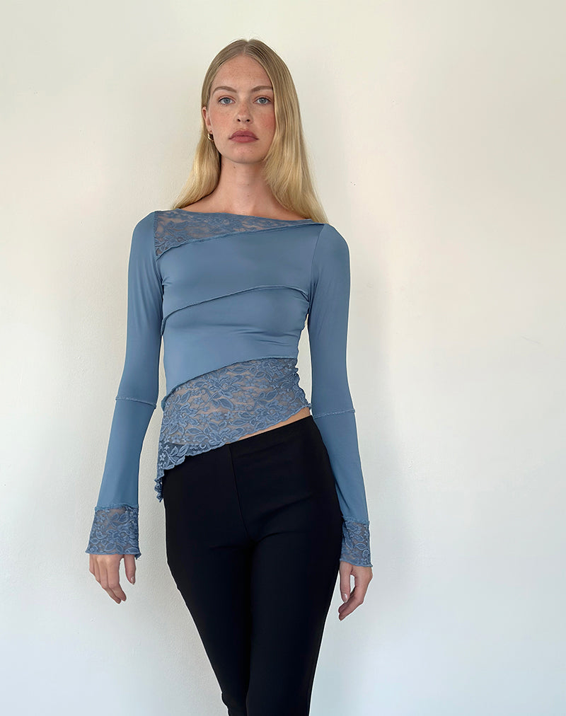 Image of Lucca Long Sleeve Top In Lace Steel Blue