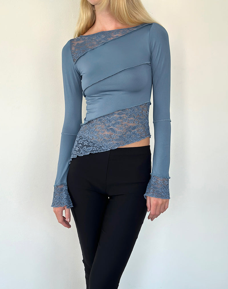 Lucca Long Sleeve Top In Lace Steel Blue
