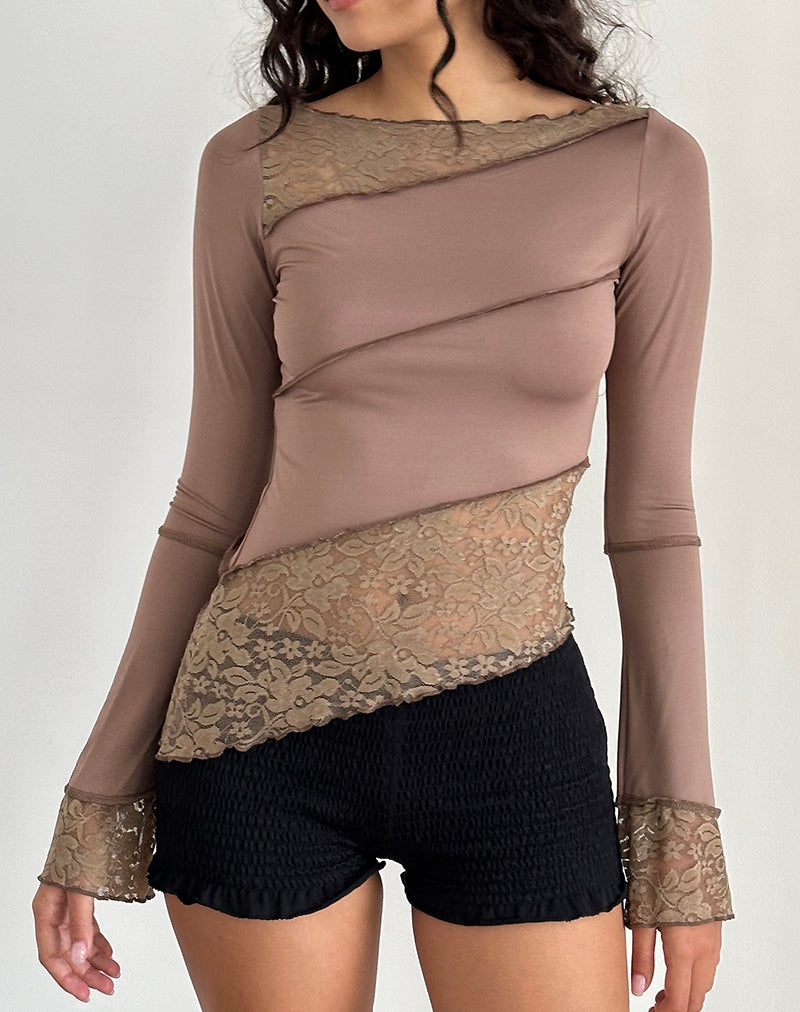 Image of Lucca Long Sleeve Top in Slinky Lace Mocha